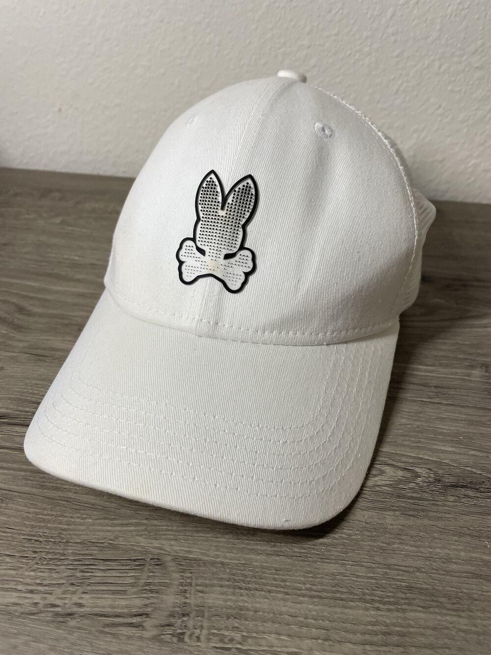 Psycho Bunny Mens Baseball Cap - White with Perforated Bunny Logo - One Size
